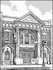 pen and ink illustration of City Bank in historic downtown Kent, Ohio